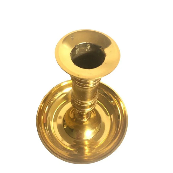 Vtg Brass Pair 2 Chamber Stick 4.75" x 3.75" Candlestick Candle Holder Handle - Picture 6 of 8